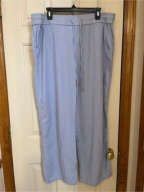 Ellen Tracy Light Blue Drawstring Wide-Leg Linen pants
